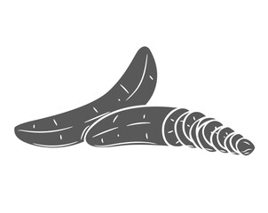 Banana pieces glyph icon vector illustration. Stamp of fresh whole tropical fruit and peeled half banana cut into slices for bite, group of sweet ripe sliced product and natural snack for eating
