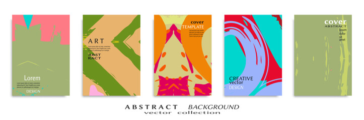 Abstract backgrouns set, grunge texture. Minimalistic art, brush strokes style. Design for card, brochure, banner idea, book cover, booklet print, flyer sheet a4. Collage page, web header template.