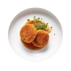 Korokke Japanese Dish On White Plate. Isolated On A Transparent Background, Png. Generative AI