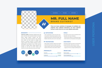 User Persona Document Template Vector Illustration. Examples of User Personas template. Persona Document. Persona Template for UI UX designer. User Persona vector horizontal template with double color