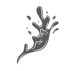 Splash of liquid chocolate glyph icon vector illustration. Stamp of swirl with splatters and falling drops, milkshake or cacao cream wave, molten chocolate creamy spill splashing on tasty dessert