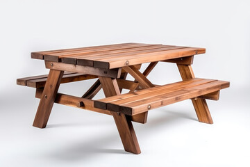 Picnic Table Wooden On White Background. Generative AI