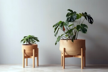 Plant Stand Wooden On White Background. Generative AI