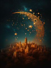 Naklejka premium Generative AI: frame with flowers, celestial trendy linear style, mystical borders,