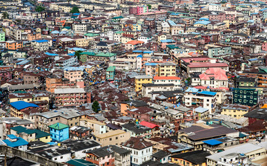 High angle view of Lagos island, city panorama, Lagos Nigeria - obrazy, fototapety, plakaty