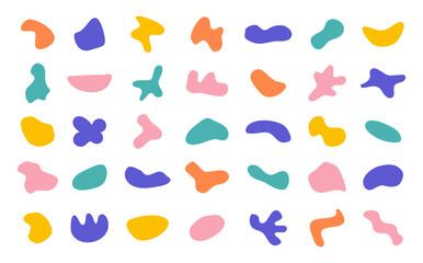 Trendy random shapes. Big vector set of abstract color organic shapes, blobs and blotch of irregular shape. Random oval blobs collection, inkblot silhouettes, geometric silhouettes.