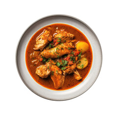 Chicken Curry Indian Dish On White Plate. Isolated On A Transparent Background, Png. Generative AI
