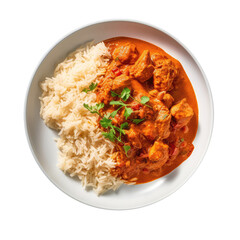 Chicken Tikka Masala Indian Dish On White Plate. Isolated On A Transparent Background, Png. Generative AI