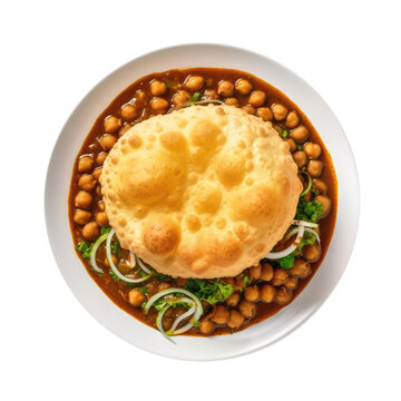 Chole Bhature Indian Dish On White Plate. Isolated On A Transparent Background, Png. Generative AI