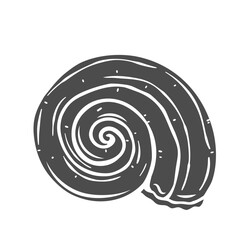 Snail shell glyph icon vector illustration. Stamp of gastropods mollusk with conch shell of spiral shape, exotic seashell of sea or ocean water and tropical sand beach, shellfish fossil ammonite