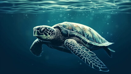 Fototapeta premium A sea turtle swimming in the sea with Generative AI.