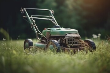 illustration, lawnmower cutting grass, ai generative