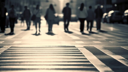 People walking in the street, panoramic view of people crossing the road with Generative AI.