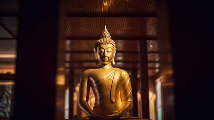 golden buddha statue in the temple, Generative AI