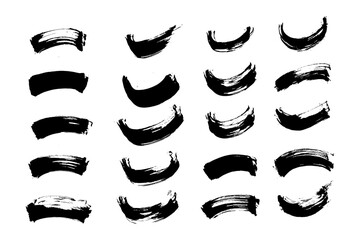 Set of Ink curve brush stroke grunge artistic template with black ink from brush stroke. Design grunge spatter dirty. Vector