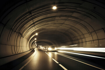 Highway Tunnel With Vehicles Speeding Through. Generative AI