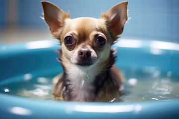 Chihuahua Relaxing In Hydrotherapy Pool. Generative AI
