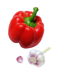 Fresh sweet red pepper and garlic on a transparent background