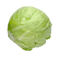 A fresh new harvest young cabbage isolated on a transparent background.
