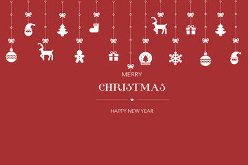 Naklejka premium christmas greetings ornament elements hanging red background.