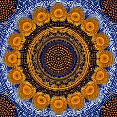Fototapeta premium A kaleidoscopic pattern of overlapping circles in shades of warm yellow and orange4, Generative AI