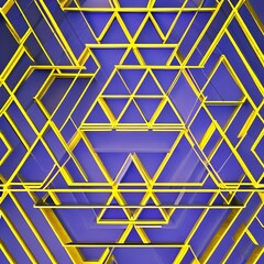 A series of concentric triangles in shades of purple and blue, with a bright yellow dot in the center1, Generative AI
