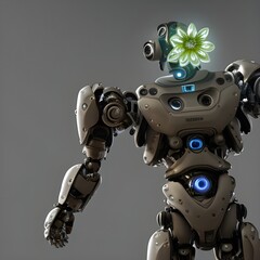 high detailed robot with flowers