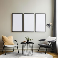 Fototapeta na wymiar Frame mockup in cozy living room interior, Generative Ai