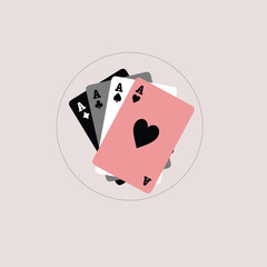 Set of four aces playing cards suits. Winning poker hand.