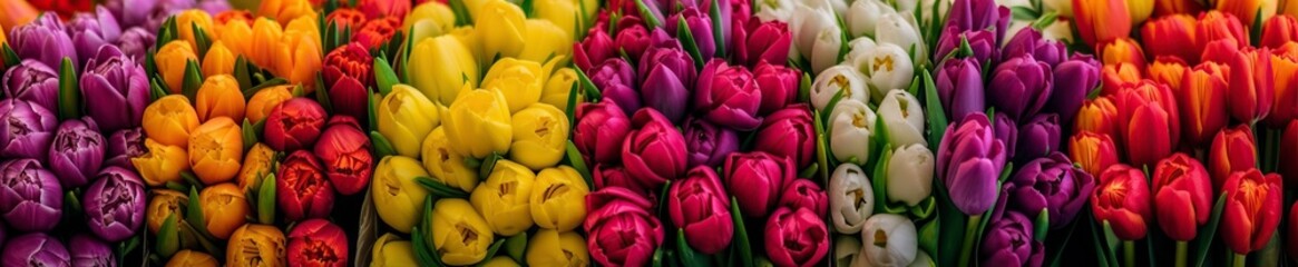 Naklejka premium illustration,colorful tulips website header, generative ai