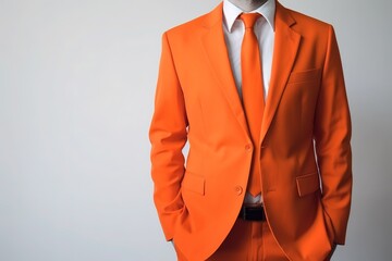 A businessman in a orange suit on a white background is isolated.