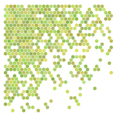 Green hexagons, halftone random background.