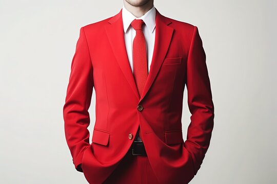 A businessman in a red suit on a white background is isolated.