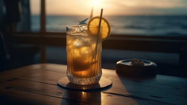 Coattail on a terrace at sunset. Summer background, 
 wallpaper. Generative AI.