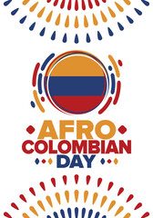 Afro-Colombian Day in Colombia. Celebrate annual in May 21. Freedom day poster. National holiday. Colombian flag. Afro-Colombian culture, history and heritage. Tradition pattern. Vector illustration