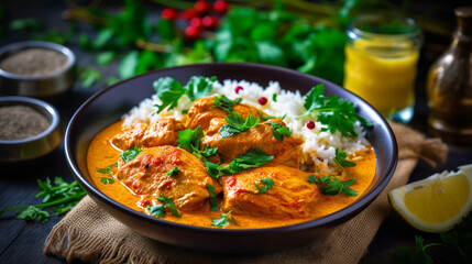 A vibrant and flavorful Indian food Butter Chicken, Generative Ai