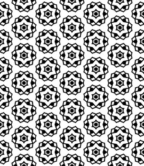Black and white seamless abstract pattern. Background and backdrop. Grayscale ornamental design. Mosaic ornaments. Vector graphic illustration. EPS10.