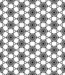 Black and white seamless abstract pattern. Background and backdrop. Grayscale ornamental design. Mosaic ornaments. Vector graphic illustration. EPS10.