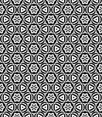 Black and white seamless abstract pattern. Background and backdrop. Grayscale ornamental design. Mosaic ornaments. Vector graphic illustration. EPS10.