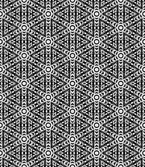 Black and white seamless abstract pattern. Background and backdrop. Grayscale ornamental design. Mosaic ornaments. Vector graphic illustration. EPS10.