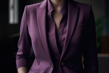 Businesswoman in a purple suite in the office.