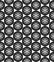 Black and white seamless abstract pattern. Background and backdrop. Grayscale ornamental design. Mosaic ornaments. Vector graphic illustration. EPS10.