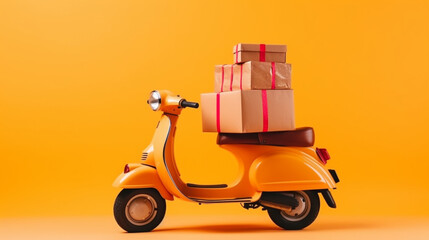 A delivery moped with a stack of parcels fast food delive, Generative Ai