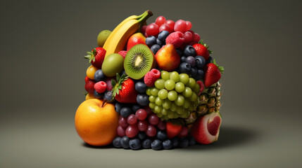 Various Fruits forming a creative brain Eating healthy food, Generative Ai