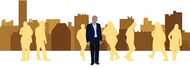 Urban bustle. Sketching of the downtown street. Running people silhouettes