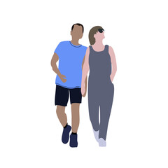 Flat vector illustration of a man and a woman. A silhouette image of a couple of young people strolling. Urban infographics