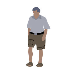 Flat vector drawing of a running man in shorts. Silhouette image of an old man. City infographics