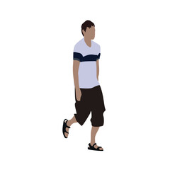 Vector drawing of a running  man in summer clothes. Flat image. City infographics
