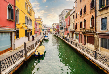Obraz na płótnie Canvas VENICE, Italy - September 30, 2022: Beautiful venetian street in summer day, Italy
