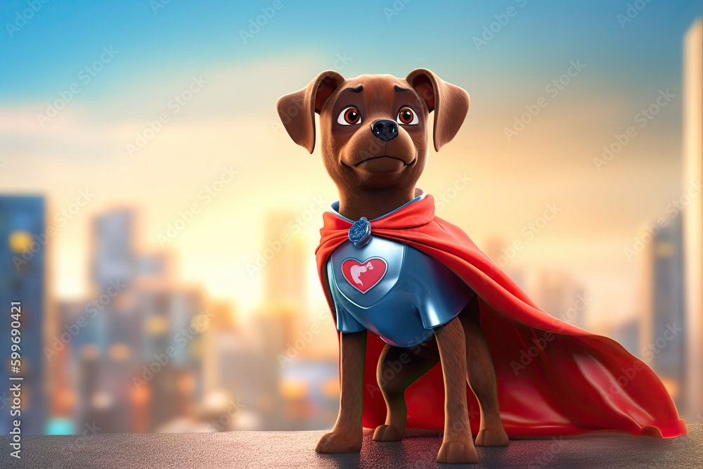 Poster Cute Cartoon Dog Superhero